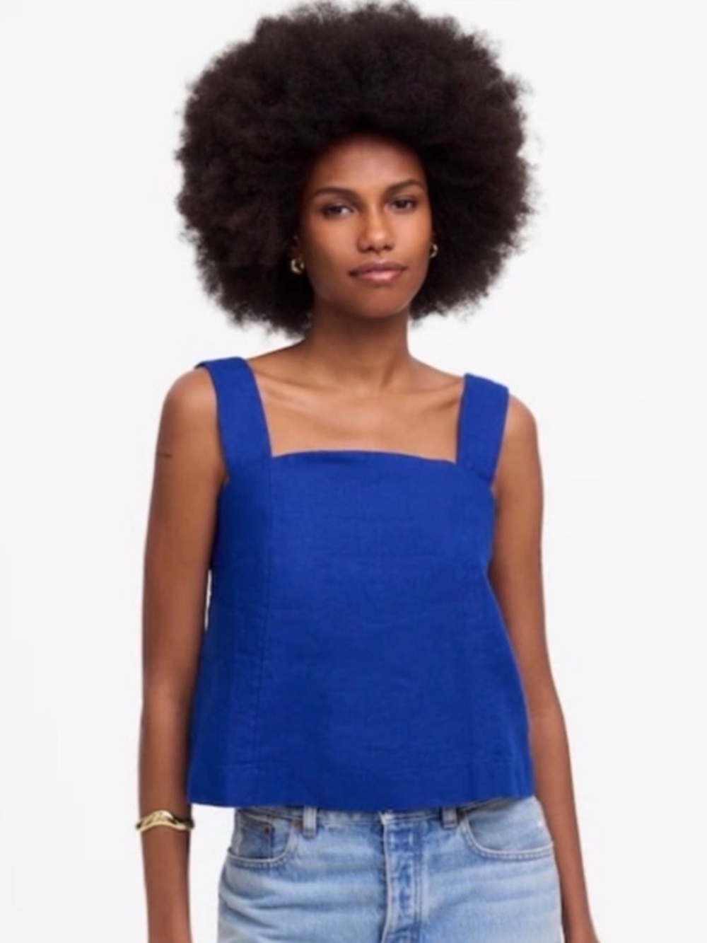 NWT Madewell Sunside Linen Blend Button Back Top Blue Size 2